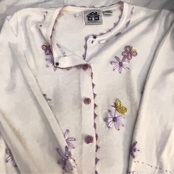 Vintage Storybook Knits Butterflies and Flowers Button Down Cardigan - Picture 7 of 9
